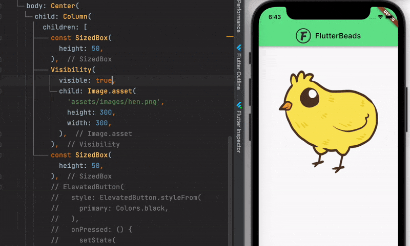 show hide widget in flutter using visibility widget